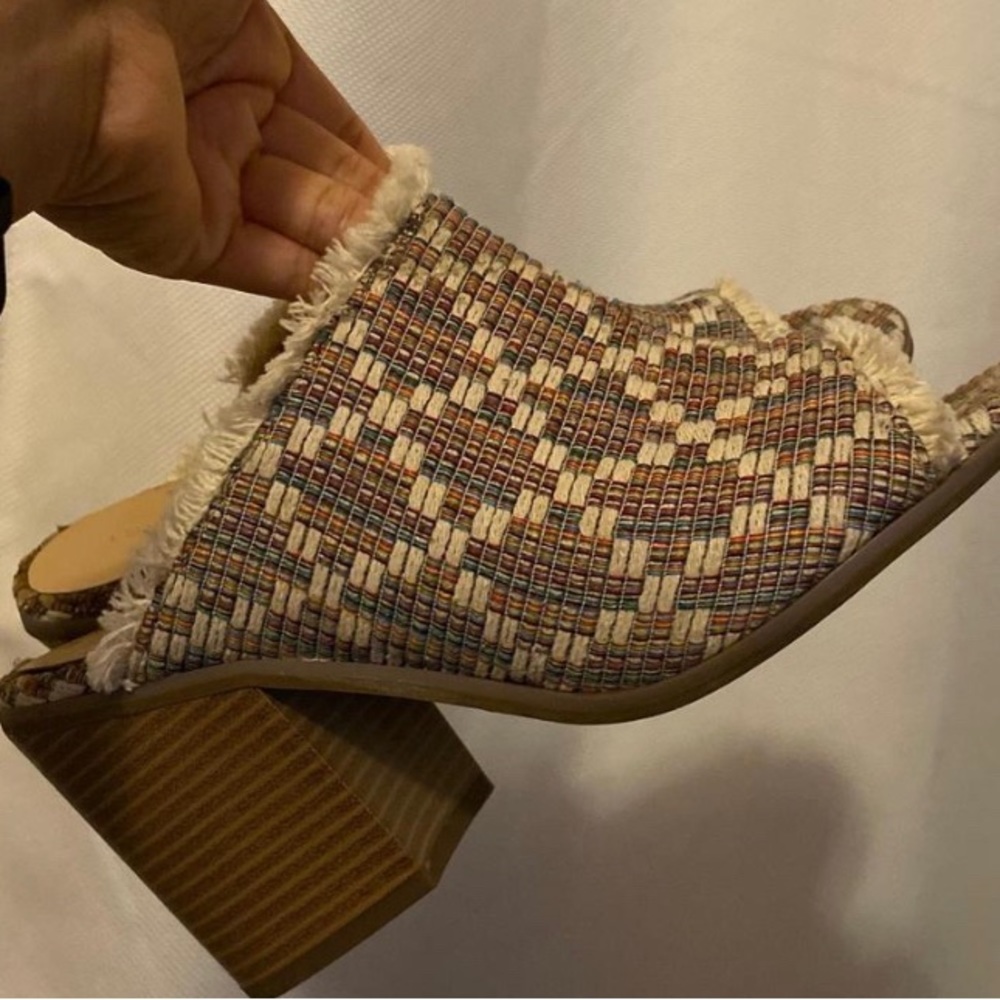London Rag Maya multicolor woven top open toe Mule Heels